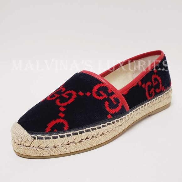 GUCCI SHOES TERRY CLOTH GG LOGO ESPADRILLE FLATS BLUE RED sz IT 36.5 US 6.5 - Picture 7 of 16